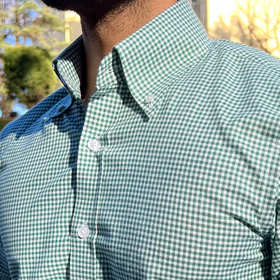 GREEN GINGHAM CHECKERED OXFORD SHIRT