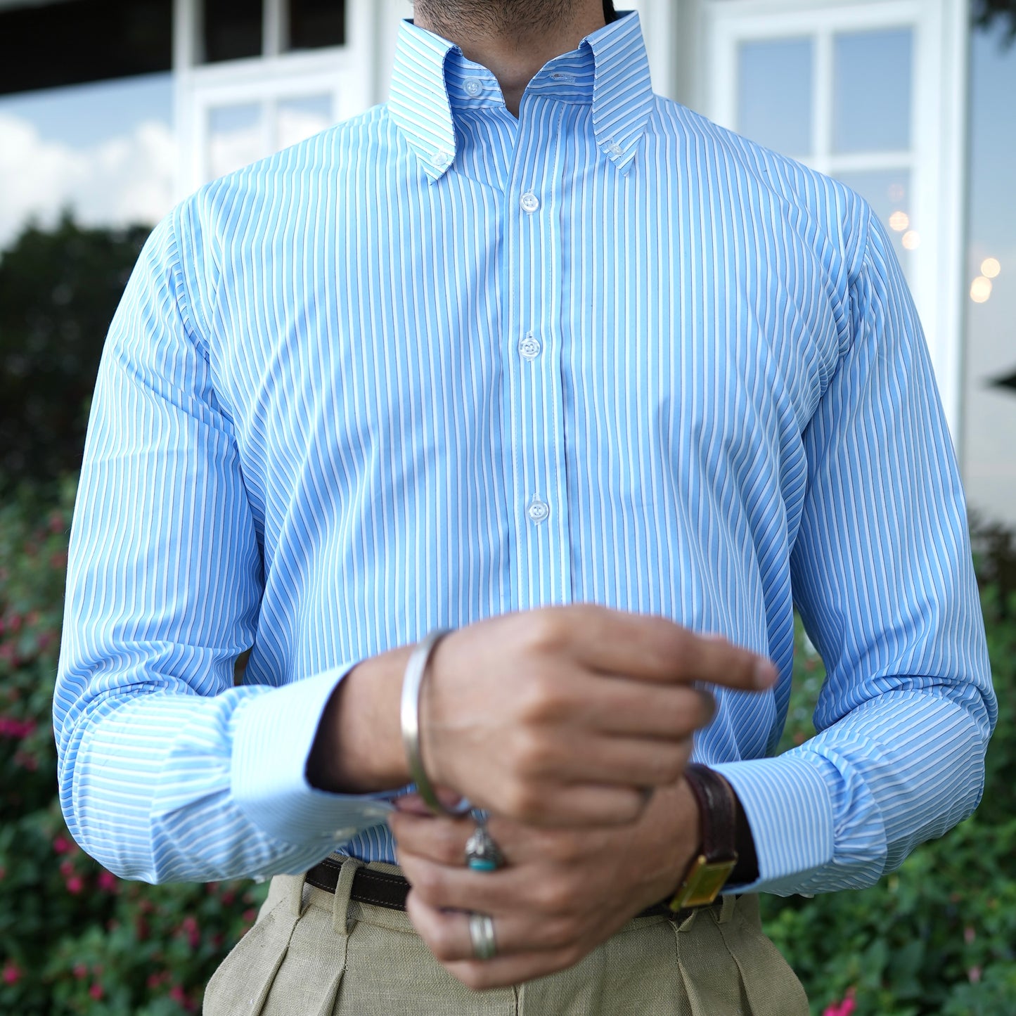 BRESCIA STRIPED SKY BLUE BUTTON DOWN SHIRT