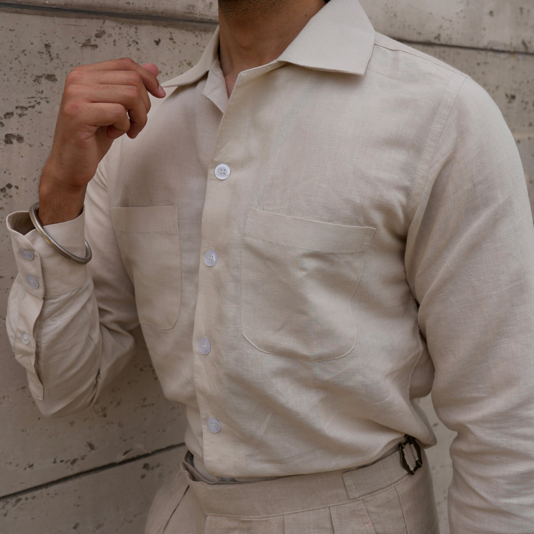 CAPRI IVORY LINEN CUBAN COLLAR SHIRT