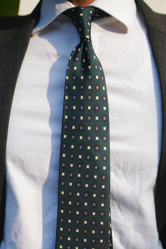 Ancient Madder Green Medallion Silk Tie