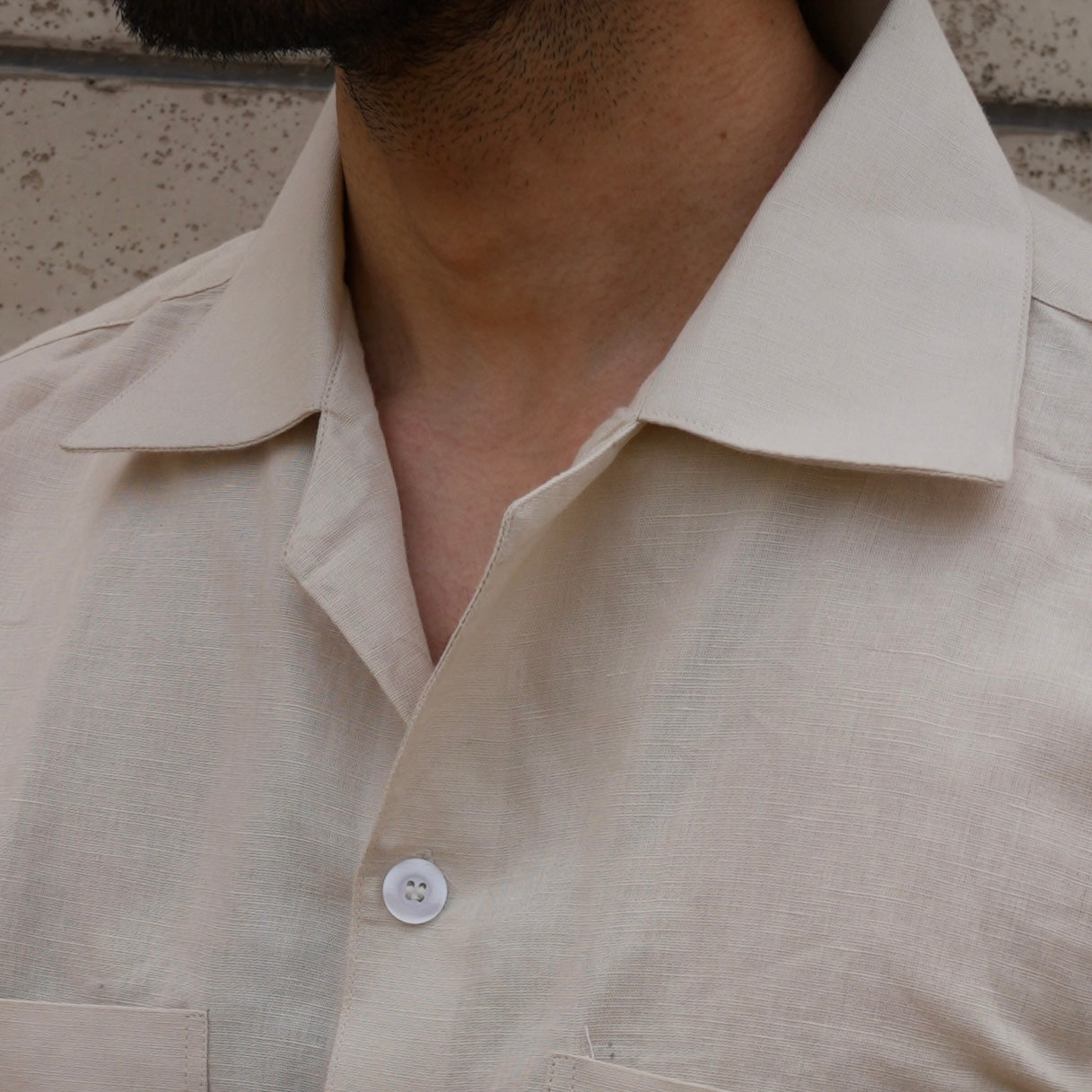 CAPRI IVORY LINEN CUBAN COLLAR SHIRT