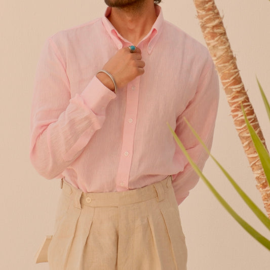 LEVANZO LIGHT PINK LINEN SHIRT