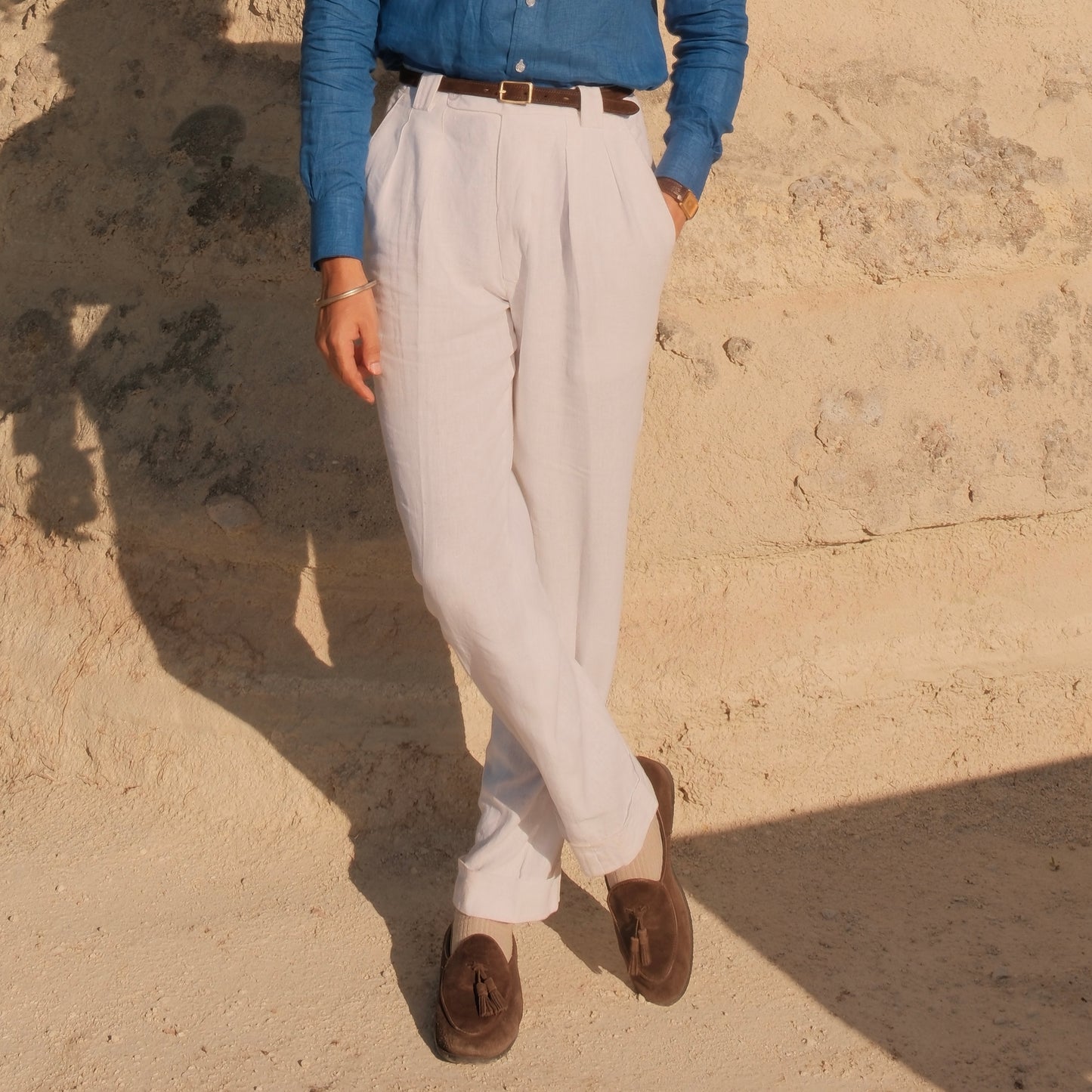 LINEN WHITE DOUBLE PLEATED GURKHA PANTS