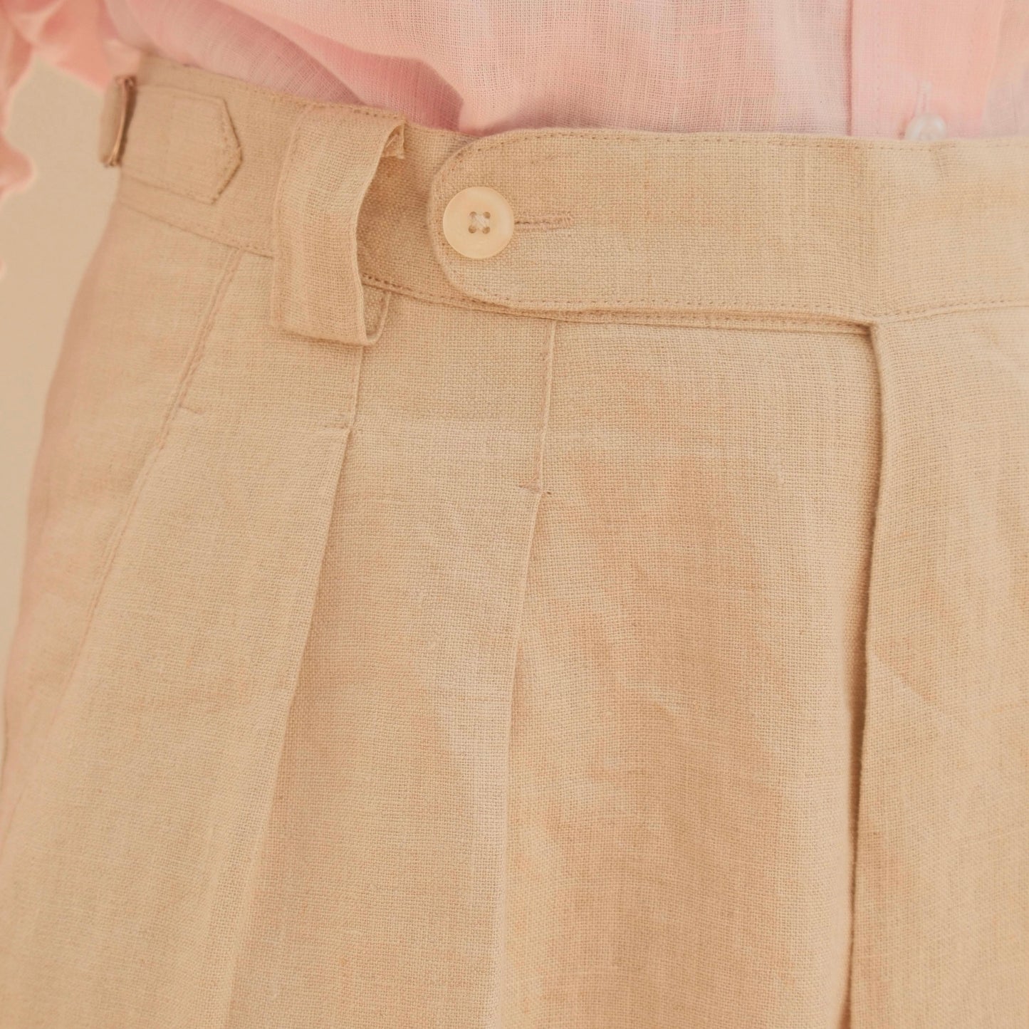 LINEN BIEGE DOUBLE PLEATED  GURKHA PANTS