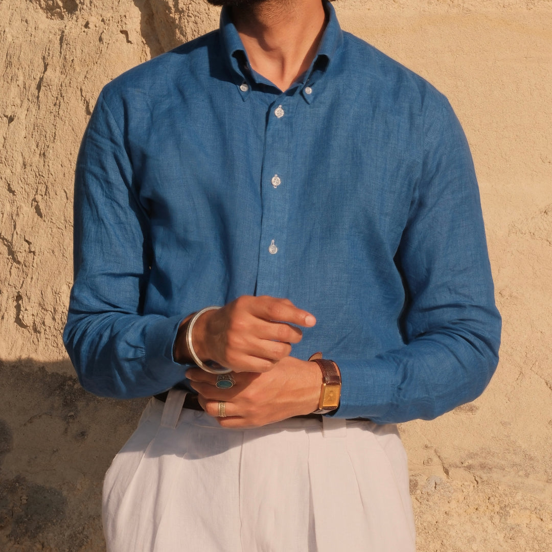 PRAIANO EGYPTIAN BLUE LINEN SHIRT