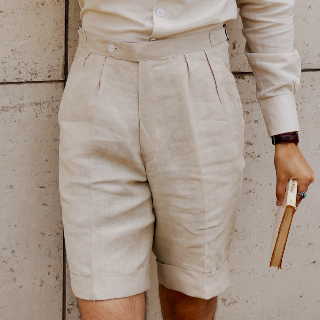 BEIGE LINEN GURKHA SHORTS