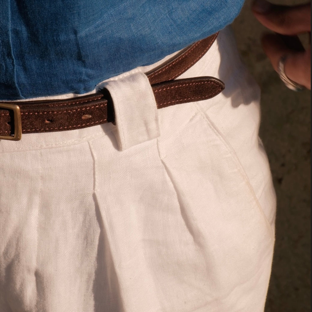 LINEN WHITE DOUBLE PLEATED GURKHA PANTS