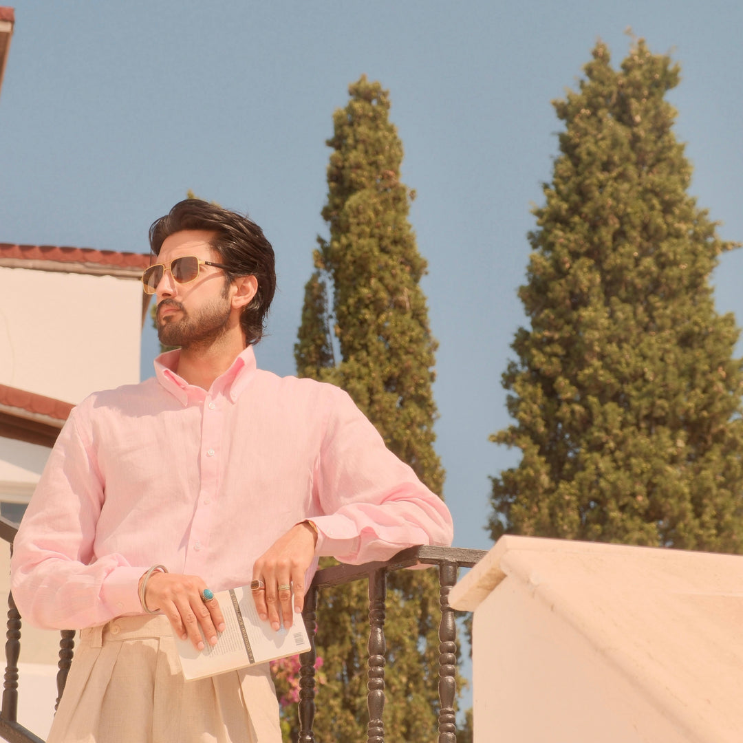 LEVANZO LIGHT PINK LINEN SHIRT