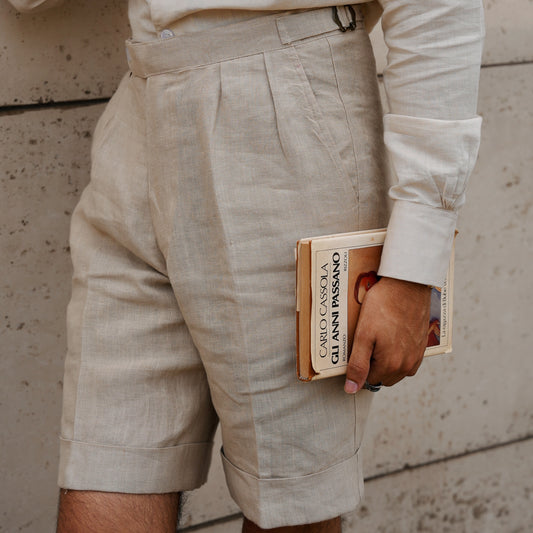 BEIGE LINEN GURKHA SHORTS