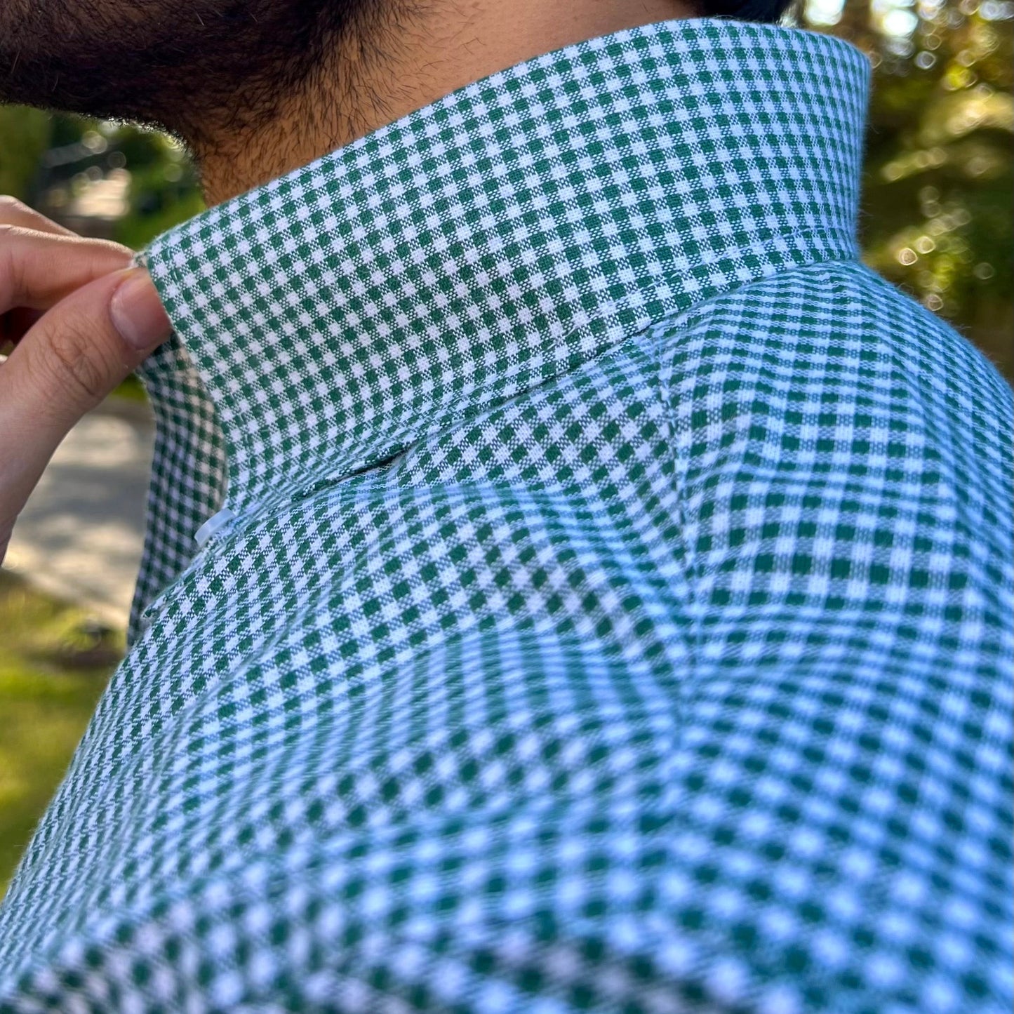 GREEN GINGHAM CHECKERED OXFORD SHIRT