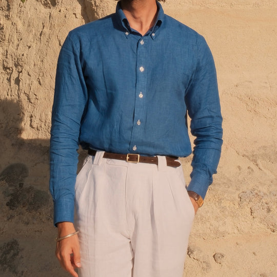 PRAIANO EGYPTIAN BLUE LINEN SHIRT