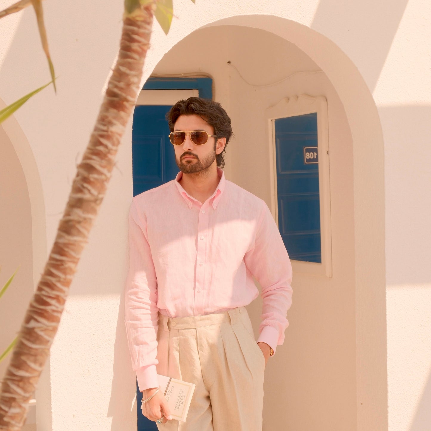 LEVANZO LIGHT PINK LINEN SHIRT